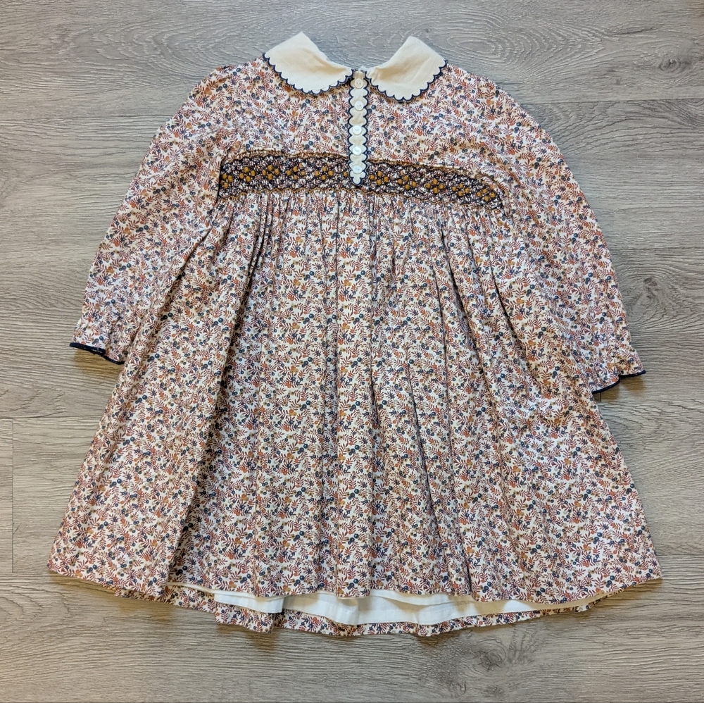 Pepa London Floral Hand-Smocked Long Sleeve Collar Dress, 4Y